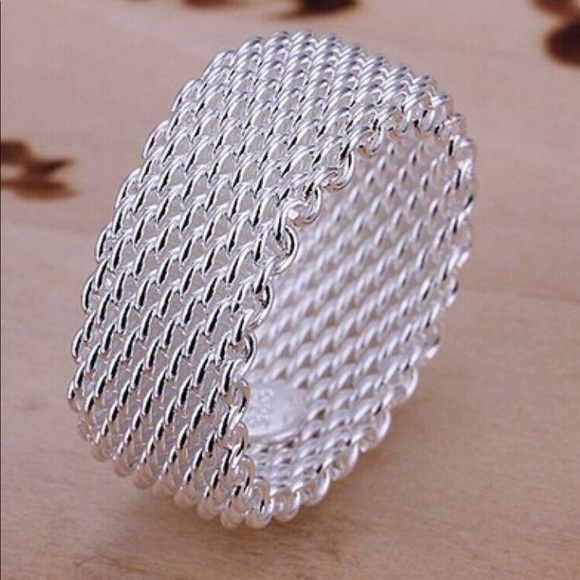 Sterling Silver Plated Woven Mesh Band Ring - Picture 6 of 10